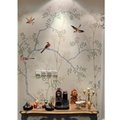 Chinoiserie hand painted wallpaper on silk with partial embroidery