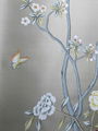 Chinoiserie hand painted wallpaper on grey silk, Chinoiserie silk wallpaper