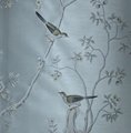 Chinoiserie hand painted wallpaper on blue faux silk, Chinoiserie wallpaper