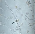 Chinoiserie hand painted wallpaper on blue faux silk, Chinoiserie wallpaper