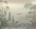 Weste lake - hand painted wallpaper on yellow Xuan Paper, Chinoiserie wallpaper