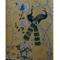 Peacock Chinoiserie hand painted wallpaper on yellow silk for home deco