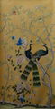 Peacock Chinoiserie hand painted wallpaper on yellow silk for home deco