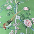 Chinoiserie hand painted wallpaper on Emerald green silk, Chinoiserie wallpaper