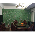 Chinoiserie hand painted wallpaper on Emerald green silk, Chinoiserie wallpaper