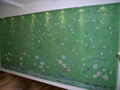 Chinoiserie hand painted wallpaper on Emerald green silk, Chinoiserie wallpaper