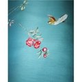 Magnolia Chinoiserie hand painted wallpaper on blue silk, Chinoiserie wallpaper