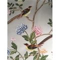Floral Chinoiserie hand painted wallpaper on silk with partial embroidery