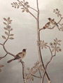 Floral Chinoiserie hand painted wallpaper on silver metallic