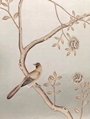Floral Chinoiserie hand painted wallpaper on silver metallic