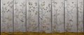 Chinoiserie hand painted wallpaper on silver metallic, Chinoiserie wallpaper