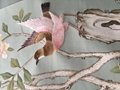Chinoiserie hand painted wallpaper on blue slub silk with partial embroidery