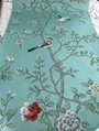 Chinoiserie hand painted wallpaper on blue silk, Chinoiserie silk wallpaper