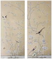 Chinoiserie hand painted wallpaper on silk, Chinoiserie silk wallpaper