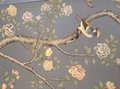 Chinoiserie hand painted wallpaper on sky blue silk, Chinoiserie wallpaper