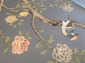 Chinoiserie hand painted wallpaper on sky blue silk, Chinoiserie wallpaper