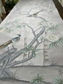 Chinoiserie hand painted wallpaper on hint lilac silk, Chinoiserie wallpaper