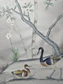 Chinoiserie hand painted wallpaper on hint lilac silk, Chinoiserie wallpaper