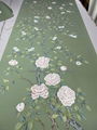Penoy Chinoiserie hand painted wallpaper on green silk, Chinoiserie wallpaper