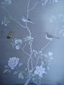 Chinoiserie hand painted wallpaper on blue silk, Chinoiserie silk wallpaper