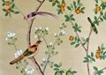 Fruit Chinoiserie hand painted wallpaper on blue silk, Chinoiserie wallpaper