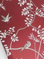 Chinoiserie hand painted wallpaper on red silk, Chinoiserie silk wallpaper 4