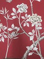 Chinoiserie hand painted wallpaper on red silk, Chinoiserie silk wallpaper