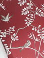 Chinoiserie hand painted wallpaper on red silk, Chinoiserie silk wallpaper 6