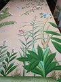 Palm Tree-Chinoiserie hand painted wallpaper on pink silk, Chinoiserie wallpaper
