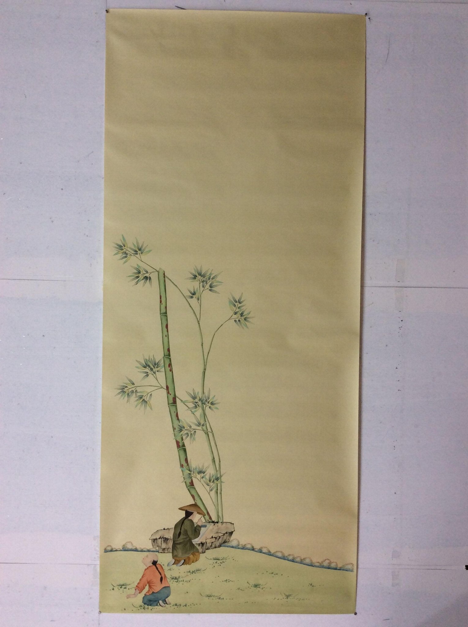 Bamboo Chinoiserie hand painted wallpaper on silk, Chinoiserie silk wallpaper 2