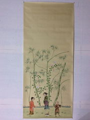 Bamboo Chinoiserie hand painted wallpaper on silk, Chinoiserie silk wallpaper