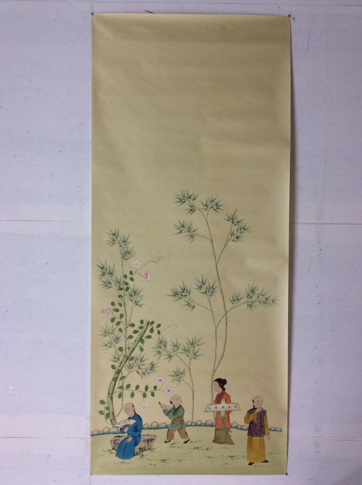 Bamboo Chinoiserie hand painted wallpaper on silk, Chinoiserie silk wallpaper 3