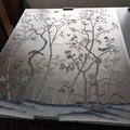 Chinoiserie handpainted wallpaper on silver metallic, Chinoiserie wallpaper