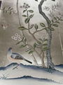 Chinoiserie handpainted wallpaper on silver metallic, Chinoiserie wallpaper