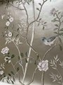 Chinoiserie handpainted wallpaper on silver metallic, Chinoiserie wallpaper