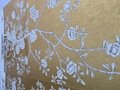 Chinoiserie handpainted wallpaper on gold metallic with antiques