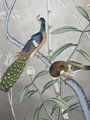 Chinoiserie hand painted wallpaper on grey silk with pearlescent