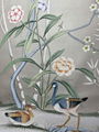 Chinoiserie hand painted wallpaper on grey silk with pearlescent