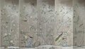 Chinoiserie hand painted wallpaper on grey silk with pearlescent