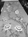 Chinoiserie handpainted wallpaper on grey silk, Chinoiserie silk artworks