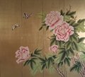 Screen folding Chinoiserie handpainted wallpaper on gold metallic