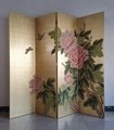 Screen folding Chinoiserie handpainted wallpaper on gold metallic