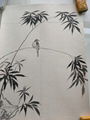 Ink painting Bamboo Handpainted Wallpaper On Green Tea Paper