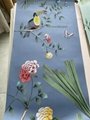 Palm tree Chinoiserie handpainted wallpaper on blue silk, Chinoiserie artworks