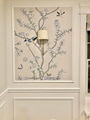 Chinoiserie handpainted wallpaper on grey lilac silk, Chinoiserie artworks