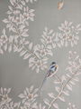 Chinoiserie handpainted wallpaper on blue grey silk, Chinoiserie artworks