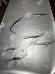 Fish handpainted wallpaper on si  er metallic, Chinoiserie wallpaper 3ft by 8ft