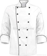 M130 長袖白色鑲黑色牙條廚師服