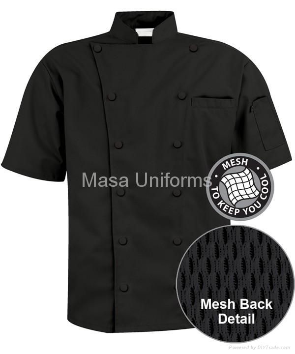 Short Sleeve Mesh Back Chef Coat - Plush Buttons 65/35 Poly/Cotton,chefs clothes