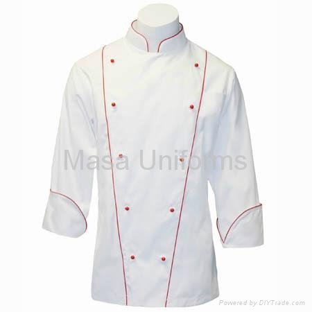 Corded Chef Coat in Fineline w/ red Accents/chef wear/chef uniform/chef wear